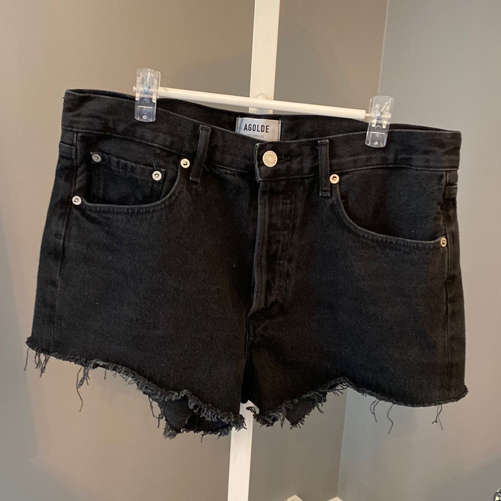 Agolde black denim shorts